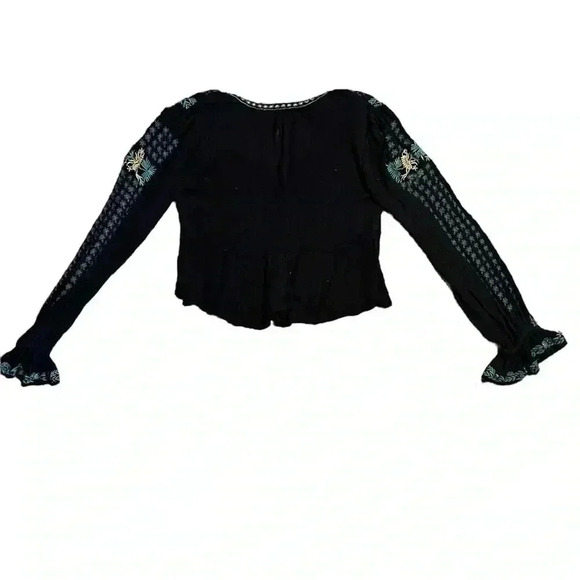 Free People Embroidered Cropped Boho Top Bell Sleeves XS - Picture 4 of 6